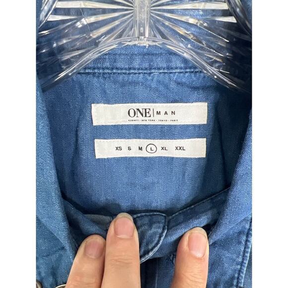 One Teaspoon Men's Django Western Shirt in Blue Ivy Size Large NWT - Picture 6 of 8